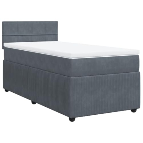 vidaXL Boxspringbett, Einzelbett mit Matratze Matratzenauflage, Bettgestell mit Lattenrost Kopfteil, Polsterbett Bett für Schlafzimmer, Dunkelgrau 100x200cm Samt