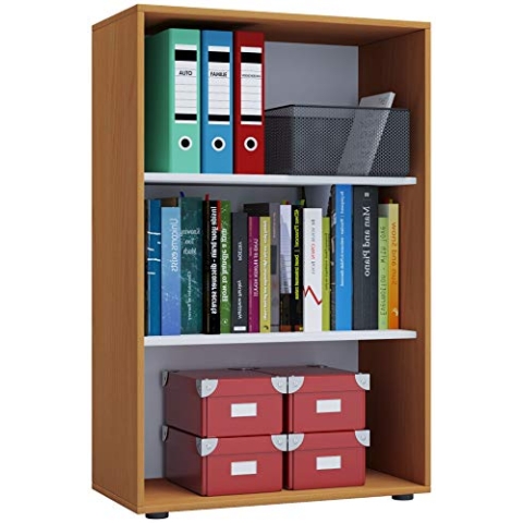 VCM Holzregal stehend | platzsparender Aktenschrank | Maße ca. B. 70 x H. 111 x T. 37 cm | Elegantes Regal stehend | Büroregal – Lona 3f Buche