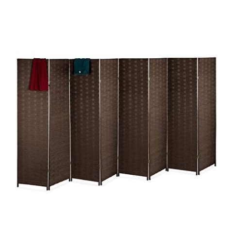Relaxdays Paravent Raumteiler, HxB: 170x320 cm, Faltbarer Raumtrenner, 8-teiliger Sichtschutz, Holz & Papierseil, braun