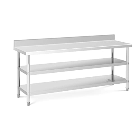 Royal Catering RCAT-200/60-SPS3SH Edelstahltisch mit Aufkantung 200 x 60 x 16.5 cm 235 kg 2 Ablagen Edelstahl-Arbeitstisch