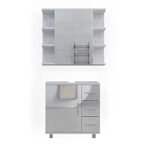 Vicco Badmöbel-Set Ilias, Badezimmerschrank-Set, Weiß Hochglanz, 2 Teile