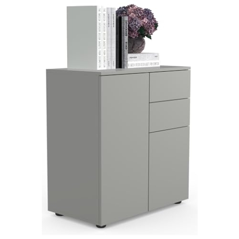 VCM Holz Kommode | Sideboard mit 2 Drehtüren und Zwei Schubladen | Maße H. 77 x B. 70 x T. 39cm - Dalosa Grau