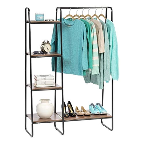 Iris Ohyama Kleiderständer mit Holzregalen, 4 Ebenen, Schwarz, Modernes, Robuster Rahmen, Rutschfest, Für Schlafzimmer, Studio, Schrank, Kleidung & Schuhe, Wäscheständer, Einfacher Aufbau, PI-B3