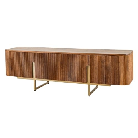 Riess Ambiente Design TV Board Gatsby 160cm braun mattgold Mangoholz Retro, Fernsehschrank für Dein Wohnzimmer