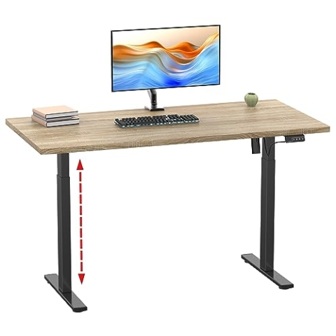 VCM Höhenverstellbarer Schreibtisch stufenlos elektrisch höhenverstellbar Lona 140x50 Schwarz Sonoma-Eiche