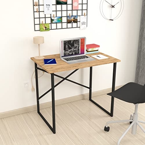 [en.casa] Schreibtisch Tjeldsund Computertisch Bürotisch 74 x 90 x 60 cm Arbeitstisch Metallgestell Laptoptisch Eiche
