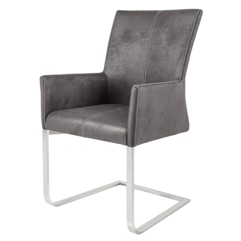 invicta INTERIOR Freischwinger Samson mit Armlehnen Vintage Grau und gebürstetem Edelstahlrahmen