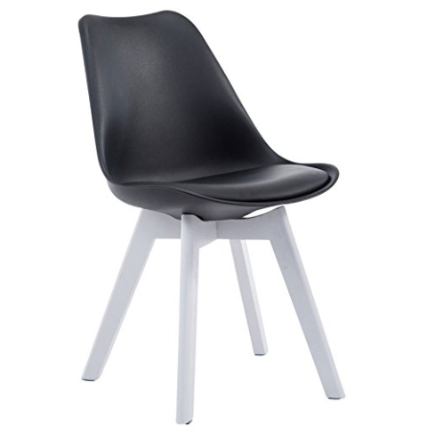 CLP Retrostuhl Borneo V2 Mit Kunstlederbezug Und Hochwertiger Polsterung I Lehnstuhl mit robustem Holzgestell I Sitzhöhe: 47 cm, Farbe:schwarz, Gestell Farbe:weiß