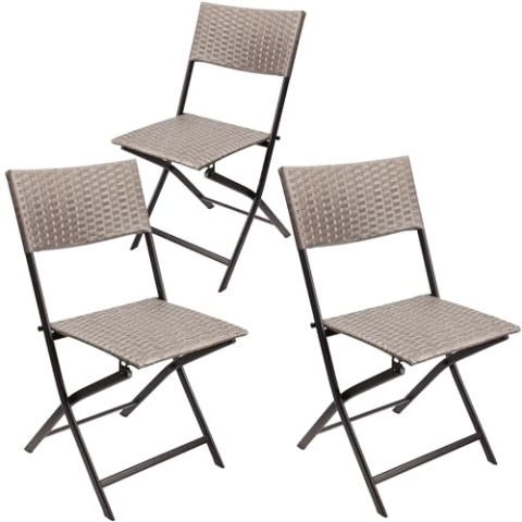 BRUBAKER 3er Set Gartenstuhl Toskana - Polyrattan Klappstuhl wetterfest und robust - Balkonstuhl klappbar - Campingstuhl für Garten Balkon Terrasse - Camping Stuhl - Grau Braun