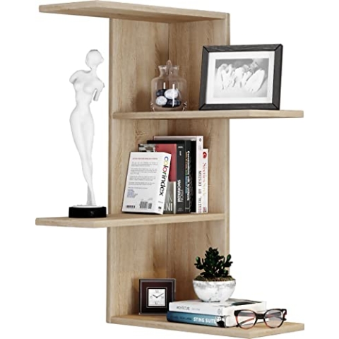 VCM Holzregal hängend | platzsparendes Regal | Maße: H. 77 x B. 45 x T. 45 cm | Elegantes Regal hängend | Aufbewahrungsregal | Bücherregal | Wandboard - Regal Balos Sonoma-Eiche