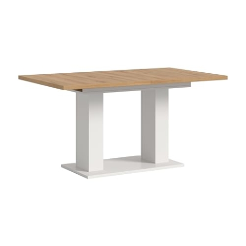 xonox.home Tisch Motion X4AH4T74 Ausziehbarer Esstisch in Artisan Nb. und weiß Nb. mit Doppelsäulen-Fußgestell, ca. 150-190x76x90 cm