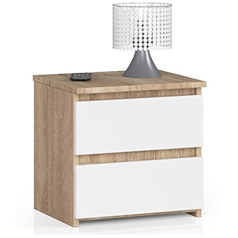 AKORD | Kommode Set 2 Schubladen Sideboard Mehrzweckschrank Schrank | Schreibtisch | ecktisch | Eck Schreibtisch für Home Office | Einfache Montage | 40x40x35 | Sonoma Eiche & Weiß Front