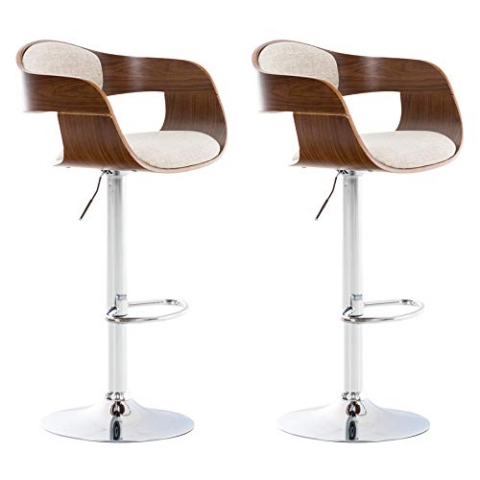 CLP 2er Set Barhocker Kingston Mit Stoffbezug Und Hochwertiger Polsterung I Höhenverstellbare Barstühle Mit Drehbaren Sitzen, Farbe:walnuss/Creme