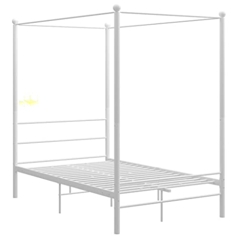 vidaXL Himmelbett Metallbett Bett Doppelbett Bettrahmen Bettgestell Lattenrost Schlafzimmermöbel Schlafzimmerbett Weiß Metall 120x200cm