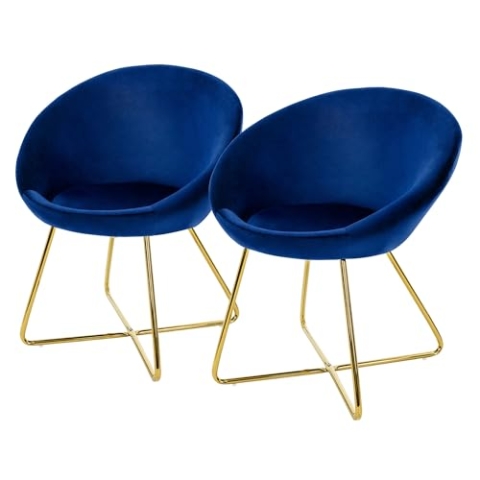 ML-Design Esszimmerstühle 2er Set Samt, Blau, Wohnzimmerstuhl mit runder Rückenlehne, Polsterstuhl mit goldene Metallbeine, Ergonomische Esstisch Sessel, Küchenstuhl Schalenstuhl Schminktisch Stuhl