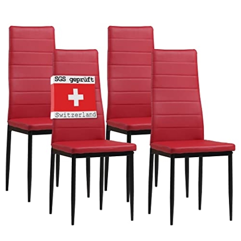 ALBATROS Esszimmerstühle 4er Set Milano, Rot - Edles Italienisches Design, Kunstleder-Bezug, bequemer Polsterstuhl - SGS geprüft - Moderner Küchenstuhl, Stuhl Esszimmer