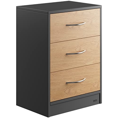 Casaria® Nachttisch Holz Grau 3 Schubladen Kabelführung Wandbefestigung Boxspringbett Schlafzimmer Nachtschrank Nachtkonsole Nachtkommode 54x39x28cm