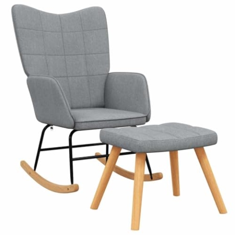 vidaXL Schaukelstuhl mit Hocker Schaukelsessel Schwingsessel Relaxstuhl Polsterstuhl Wohnzimmerstuhl Sessel Stuhl Relaxsessel Stoff Hellgrau