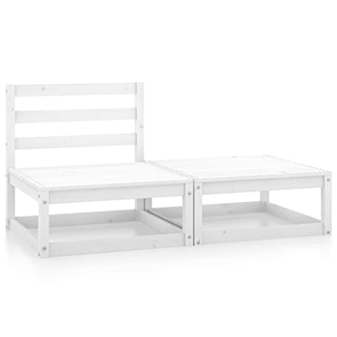 vidaXL Garten Lounge Set 2-TLG., Gartenmöbel Set Sitzgruppe für Garten Terrasse Balkon, Modular Sofa Garnitur Loungemöbel, Weiß Kiefer Massivholz