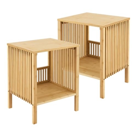 [en.casa] Beistelltisch 2er Set Varde Wohnzimmertisch 50 x 39 x 33 cm Nachttisch Sofatisch Nebentisch Kaffeetisch mit Ablagefach Bambus Naturfarben