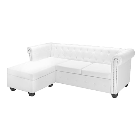 vidaXL Chesterfield Sofa L-Form Kunstleder Weiß Ecksofa Couch Wohnlandschaft