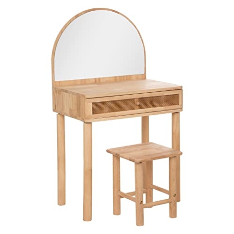 Atmosphera - Kinderfrisiertisch und -hocker - Gummibaumholz und Glas - Beige