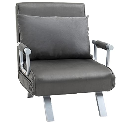 HOMCOM Schlafsofa Schlafcouch mit Verstellbarer Rückenlehne, Wurfkissen, Sofa mit Schlaffunktion, Samtoptik, Armlehne, Couch für Wohnzimmer, Schlafzimmer, Grau