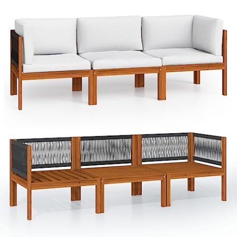 vidaXL Akazienholz Massiv Gartensofa 3-Sitzer mit Kissen Sofa Lounge Couch Sitzgruppe Ecksofa Mittelsofa Gartenmöbel Sitzgarnitur Gartenset