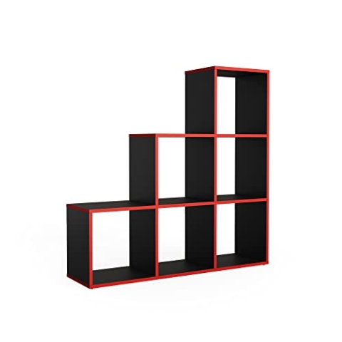 Vicco Treppenregal, stehendes Bücherregal, Schwarz/Rot, 105 x 107.5 cm
