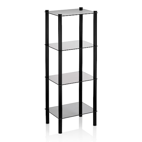 kela Regal Lars, Metall, schwarz, 4 Etagen, Sicherheitsglas, Anti-Rutsch-Stopper an Standfüßen, 24228