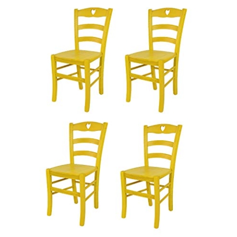 t m c s Tommychairs - 4er Set Stühle Cuore für Küche und Esszimmer, Robuste Struktur aus Buchenholz, in Anilinfarbe Gelb lackiert und Sitzfläche aus Holz