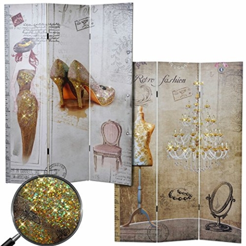 Mendler Foto-Paravent Vintage, Raumteiler Trennwand, Glitzer Retro Fashion MVG-Zertifiziert - 180x120cm