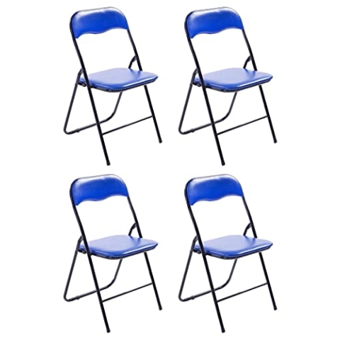 CLP 4er Set Klappstuhl Felix Gepolstert I Küchenstuhl Mit Metallgestell I Kunstleder PVC Sitz Gepolstert I Stühle Klappbar I Campingstühle, Farbe:blau/schwarz