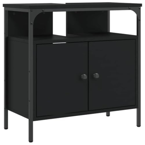 vidaXL Waschbeckenunterschrank, Waschbeckenschrank mit viel Stauraum, Unterschrank für Waschbecken Waschtisch, Badschrank Badezimmerschrank Badmöbel, Schwarz Holzwerkstoff