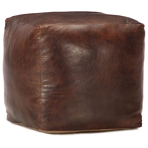 vidaXL Pouf Sitzpouf Sitzhocker Sitzpuff Puff Fußbank Fußhocker Hocker Würfel Sitzwürfel Ottoman Sitzkissen Dunkelbraun 40x40x40cm Echtes Ziegenleder