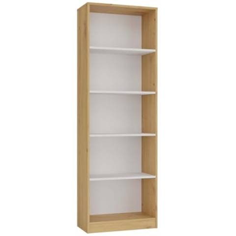 CDF Regal 60 cm | Eiche Artisan & Weiss | BÜCHERREGAL MIT ABLAGEN | IDEAL FÜR Wohnzimmer & BÜRO