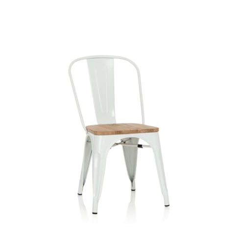hjh OFFICE 645046 Bistrostuhl VANTAGGIO Comfort W Metall/Holz Weiß mit Holz-Sitzfläche, stapelbar
