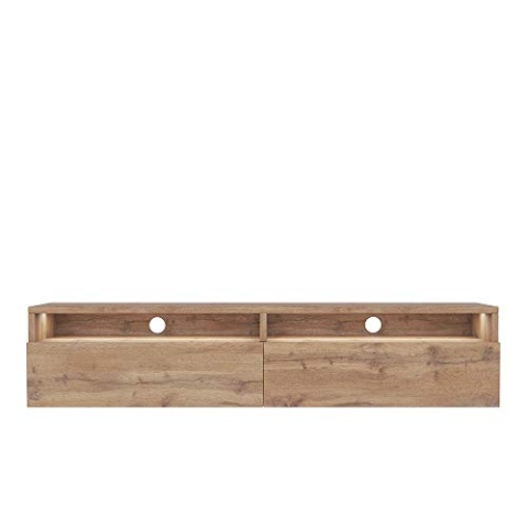 Selsey REDNAW - TV-Schrank/modernes TV-Board für Wohnzimmer, stehend/hängend, 140 cm breit (Wotan Eiche Matt mit LED)