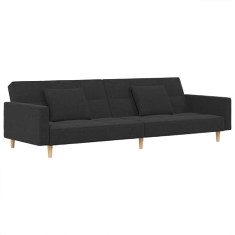 vidaXL Schlafsofa 2-Sitzer, Schlafcouch mit 2 Kissen, Gästebett mit Holzrahmen, Sofabett Tagesbett Couch Sofa Ausziehbar, Dunkelgrau Stoff