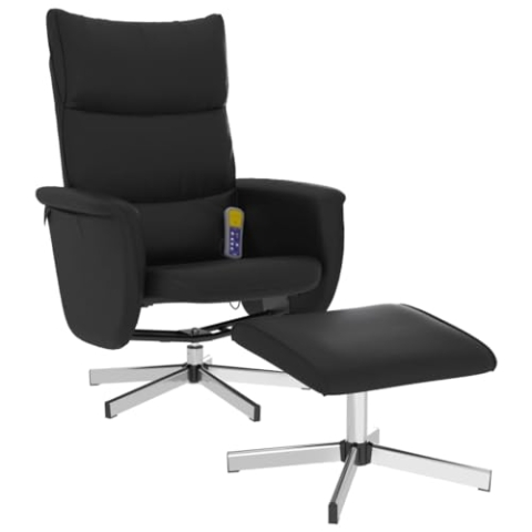 vidaXL Massagesessel, Sessel Verstellbare Rückenlehne, Drehbar Fernsehsessel Relaxsessel mit Fußhocker, Liegesessel Polstersessel Ruhesessel, Schwarz Kunstleder