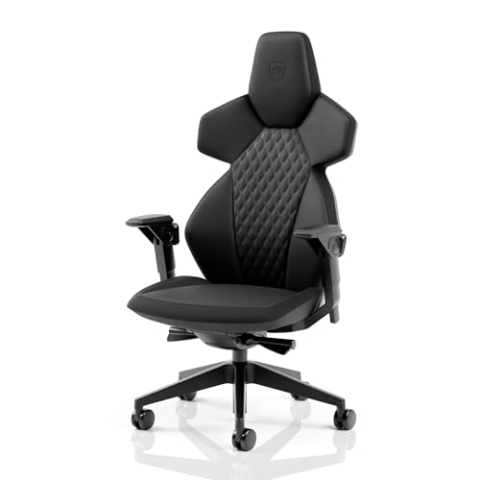 noblechairs Dawn Gaming Stuhl Schwarz – Ergonomischer Schreibtischstuhl mit klappbaren Armlehnen, Synchronmechanik, Kunstlederbezug, Lordosenstütze, Universalrollen