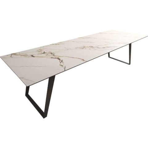 DELIFE Esszimmertisch Edge Keramik Calacatta Luxe Weiß-Gold-Grau 300x100 Metall Schräg Schwarz