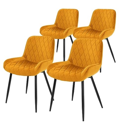ML-Design 4er Set Esszimmerstühle, Senfgelb, Sitzfläche aus Samt, Metallbeine, Esszimmerstuhl mit Rücken- und Armlehnen, Küchenstühle Küchenstuhl Wohnzimmerstühle Wohnzimmerstuhl Polsterstuhl Stühle