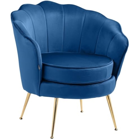 CLP Sessel Rosita I Polsterstuhl Mit Samt-Bezug I Gold-Farbiges Metallgestell, Farbe:blau