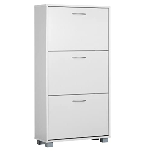 Casaria® Schuhschrank für 18 Paar Schuhe Schmal 115x60x25cm 3 Klappen Hoch Holz Geschlossen Kippsicherung Flur Diele Schuhkipper Schuhkommode Weiß