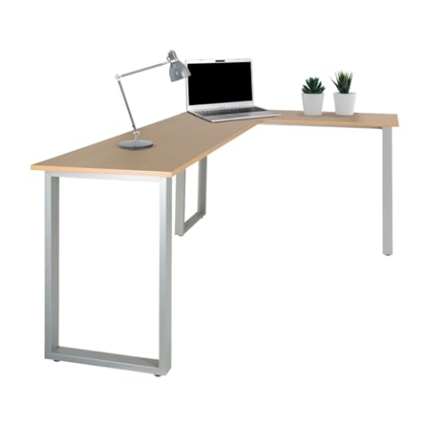 hjh OFFICE 830080 Eckschreibtisch 165x120 cm WORKSPACE Basic I Buche/Silber Schreibtisch in L-Form mit Stahl-Gestell