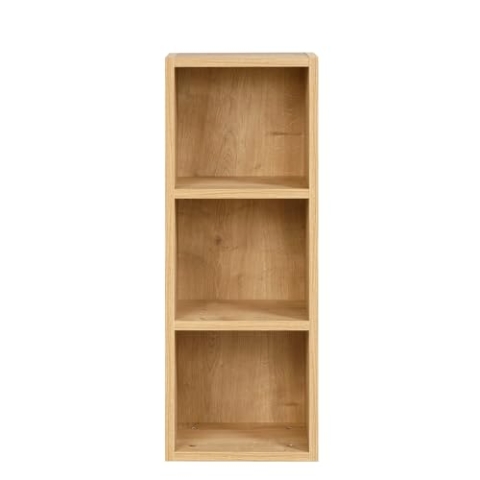 furni24 Bücherregal mit 3 Fächern, Holzregal, Würfelregal, Aufbewahrungsregal, Saphir Eiche, 30x24x80h