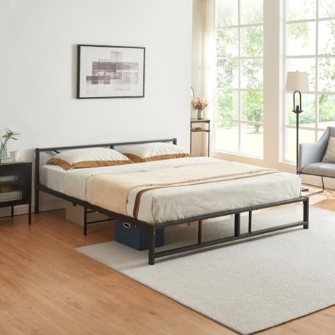 [en.casa] Bett Meran Metallbett 180 x 200 cm Doppelbett Bettgestell aus Metall Betten Stauraum unter dem Bett Bettrahmen Stahl Schwarz