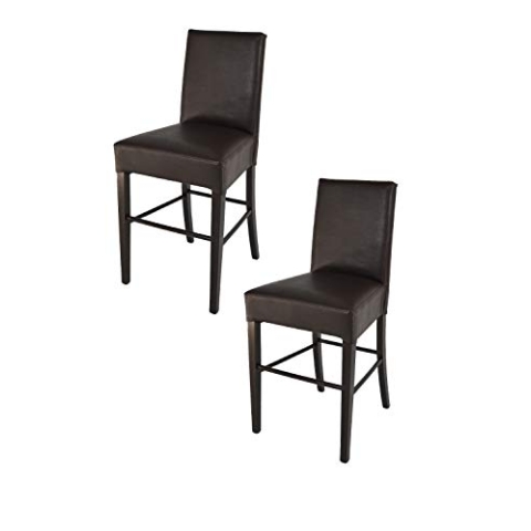 t m c s Tommychairs - 2er Set Moderne Barhocker Luisa, robuste Struktur aus lackiertem Buchenholz Farbe Wengeholz, gepolstert und mit Kunstleder in der Farbe Braun bezogen