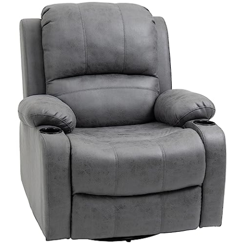 HOMCOM Relaxsessel Fernsehsessel mit Liegefunktion, Ruhesessel mit Wippfunktion, Drehbarer Liegesessel mit Getränkehalter, für Wohnzimmer, Mikrofasertuch, Grau